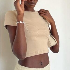 Orseund Iris Circle Bust Knit Tee in Sand color way